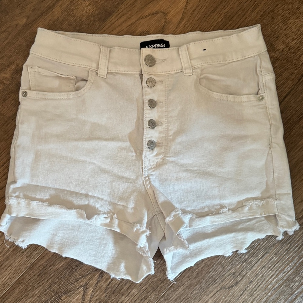 Express Shortie High Rise White Shorts
